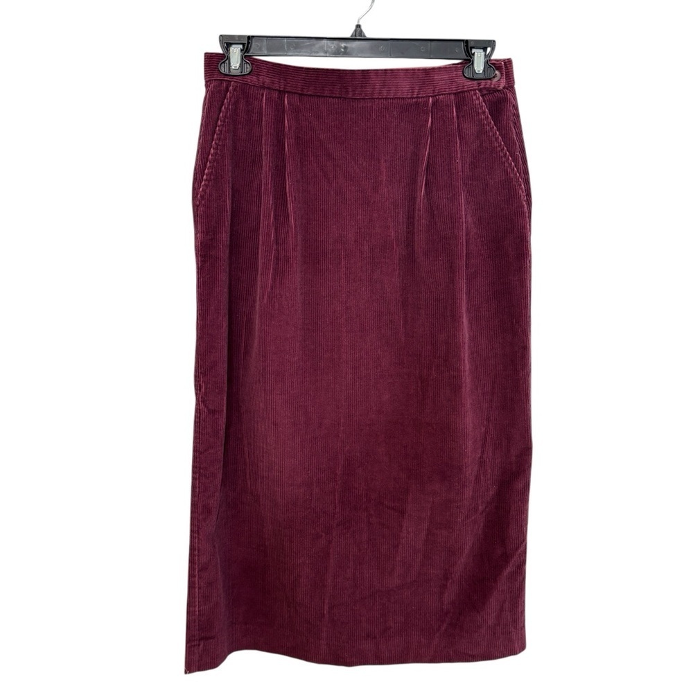 VTG Pendleton Skirt Midi 14 Burgundy Plum Corduroy Pleaded Pockets Made in USA